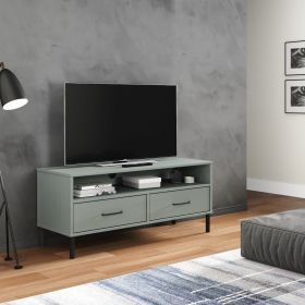 TV Stand with Metal Legs Gray Solid Wood Pine OSLO - Gray