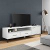 TV Stand with Metal Legs White Solid Wood Pine OSLO - White