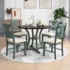 5-Piece Round Dining Table and 4 Fabric Chairs with Special-shaped Table Legs and Storage Shelf - Antique Blue