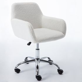 Faux Fur Home Office Chair,Fluffy Fuzzy Comfortable Makeup Vanity Chair ,Swivel Desk Chair Height Adjustable Dressing Chair for Bedroom - White