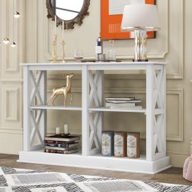 Console Table with 3-Tier Open Storage Spaces and 'X' Legs, Narrow Sofa Entry Table for Living Room, Entryway and Hallway  - White