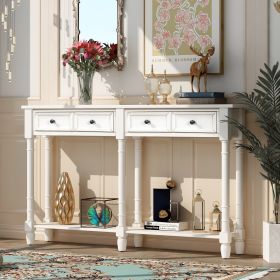 Console Table Sofa Table Easy Assembly with Two Storage Drawers and Bottom Shelf for Living Room, Entryway - Ivory