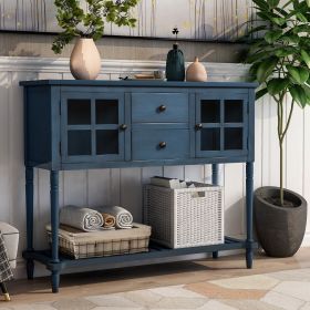 Sideboard Console Table with Bottom Shelf, Farmhouse Wood/Glass Buffet Storage Cabinet Living Room - Antique Navy