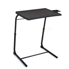 Adjustable TV Tray Table with Cup Holder;  Folding TV Dinner Table with 6 Height and 3 Tilt Angle Adjustments - black