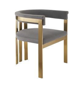 Modrest Pontiac Modern Grey Velvet & Champagne Gold Dining Chair - as Pic