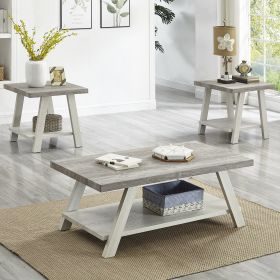 Athens Contemporary 3-Piece Wood Shelf Coffee Table Set in Weathered Gray and Beige - as Pic