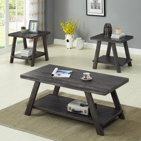 Athens Contemporary Replicated Wood Shelf Coffee Set Table in Charcoal Finish - as Pic