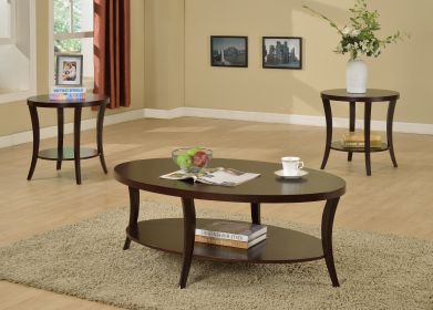 Perth 3-Piece Espresso Oval Coffee Table with End Tables Set - as Pic