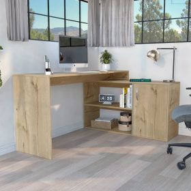 L-Shaped Desk Desti, Single Door Cabinet, Light Oak Finish - Light Oak