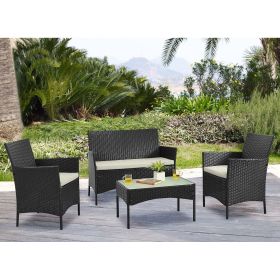 Manhattan Comfort Imperia Steel Rattan 4-Piece Patio Conversation Set with Cushions in Cream - Default Title