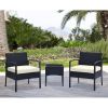 Manhattan Comfort Noli Steel Rattan 3-Piece Patio Conversation Set with Cushions in Cream - Default Title