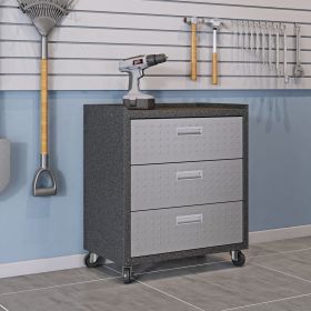 Manhattan Comfort Fortress Textured Metal 31.5" Garage Mobile Chest with 3 Full Extension Drawers in Grey - Default Title