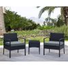 Manhattan Comfort Noli Steel Rattan 3-Piece Patio Conversation Set with Cushions in Grey - Default Title