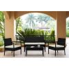 Manhattan Comfort Noli Steel Rattan 4-Piece Patio Conversation Set with Cushions in Cream - Default Title