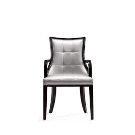 Manhattan Comfort Fifth Avenue Faux Leather Dining Armchair Cream and Walnut - Default Title