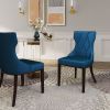 Manhattan Comfort Reine Cobalt Blue and Walnut Velvet Dining Chair (Set of Two) - Default Title