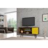 Manhattan Comfort Liberty 53.14" Mid-Century Modern TV Stand with 5 Shelves and 1 Door in Rustic Brown and Yellow with Solid Wood Legs - Default Title