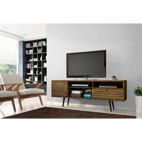 Manhattan Comfort Liberty 70.86" Mid-Century Modern TV Stand with 4 Shelving Spaces and 1 Drawer in Rustic Brown with Solid Wood Legs - Default Title