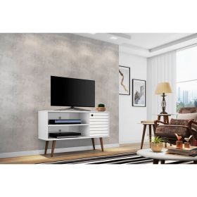 Manhattan Comfort Liberty 42.52" Mid-Century Modern TV Stand with 2 Shelves and 1 Door in White - Default Title