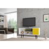 Manhattan Comfort Liberty 53.14" Mid-Century Modern TV Stand with 5 Shelves and 1 Door in White and Yellow with Solid Wood Legs - Default Title