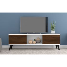 Manhattan Comfort Doyers 62.20 Mid-Century Modern TV Stand in White and Nut Brown - Default Title