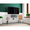 Manhattan Comfort Liberty 53.14" Mid-Century Modern TV Stand with 5 Shelves and 1 Door in White and 3D Brown Prints - Default Title