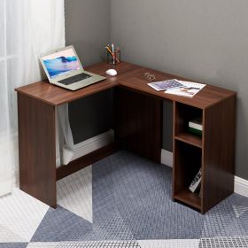 39.4" W x 47.2" D Corner Computer Desk L-Shaped Home Office Workstation Writing Study Table with 2 Storage Shelves and Hutches - BROWN