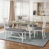 6 Piece Dining Table Set Wood Dining Table and chair Kitchen Table Set with Table;  Bench and 4 Chairs;  Rustic Style; White+Gray - White+Gray