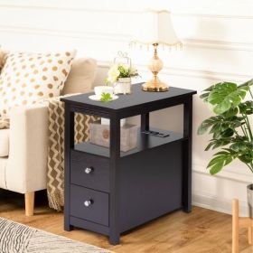 Transitional Nightstand with USB Charging Station, Wooden End Table Bedside Table, 2-Drawer Home&Kitchen Storage Cabinet - brown