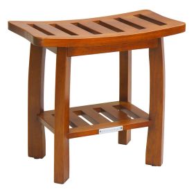 Oceanstar Solid Wood Spa Shower Bench with Storage Shelf, Teak Color Finish - SB1682