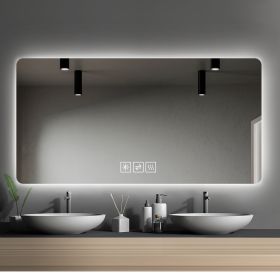 Bathroom Mirror with Led Lights Front and Backlit, Anti-Fog Lighted Vanity Mirrors for Wall Mounted, 3 Colors and 5 level Dimmable, Horizontal/Vertica