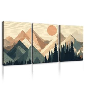 3 Panels Framed Abstract Wood Grain Boho Style Mountain & Forest Canvas Wall Art Decor,3 Pieces Mordern Canvas Decoration Painting for Office,Dining r