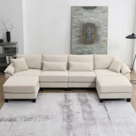 133*65" Corduroy Modular Sectional Sofa,U Shaped Couch with Armrest Bags,6 Seat Freely Combinable Sofa Bed,Comfortable and Spacious Indoor Furniture f