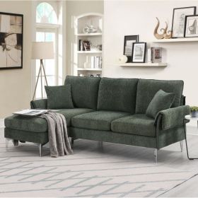 84 " Convertible Sectional Sofa, Modern Chenille L-Shaped Sofa Couch with Reversible Chaise Lounge, Fit for Living Room, Apartment(2 Pillows)   - Gree