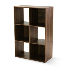 6-Cube Storage Organizer 3-Tier Bookcase Display Shelf for Home Office - Canyon Walnut