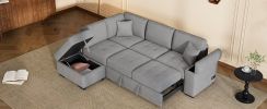 Sleeper Sectional Sofa, L-Shape Corner Couch Sofa-Bed with Storage Ottoman & Hidden Arm Storage & USB Charge for Living Room Apartment, Gray - as Pic