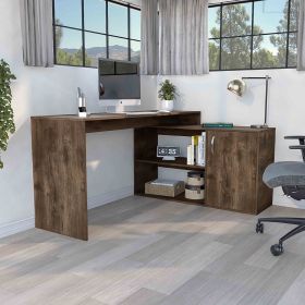 Axis Modern L-Shaped Computer Desk with Open & Closed Storage -Dark Brown - as Pic