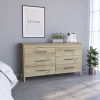 Hms 6 Drawer Double Dresser, Four Legs, Superior Top -Light Oak / White - as Pic