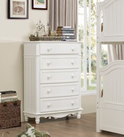 Classic Traditional White Finish 5 Drawers Storage Chest 1pc Decorative Accents Wooden Bedroom Furniture Turned Feet - as Pic