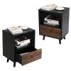 2 of Bedside Cupboard with 1 Drawer and Short Legs;  End Table with Storing Shelf;  Indoors XH - Black