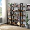 5 Tier Bookcase Home Office Open Bookshelf, Vintage Industrial Style Shelf with Metal Frame, MDF Board - Brown