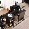 39.4" W x 47.2" D Corner Computer Desk L-Shaped Home Office Workstation Writing Study Table with 2 Storage Shelves and Hutches - DARK BROWN