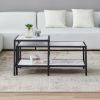 Modern Nesting coffee table Square & rectangle; Black metal frame with wood marble color top - Black