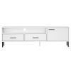 TV Stand with Metal Legs White Solid Wood Pine OSLO - White