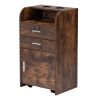 Salon Beauty Cabinet;  3-Layer Rolling Trolley with Storage Drawer;  Wheels and 2 Hair Dryer Holders;  XH - Fire wood grain