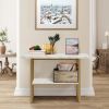 48 Inch 2-Tier Console Table with Gold Finished Frame - White