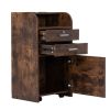 Salon Beauty Cabinet;  3-Layer Rolling Trolley with Storage Drawer;  Wheels and 2 Hair Dryer Holders;  XH - Fire wood grain