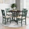 5-Piece Round Dining Table and 4 Fabric Chairs with Special-shaped Table Legs and Storage Shelf - Antique Blue