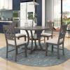 5-Piece Round Dining Table and 4 Fabric Chairs with Special-shaped Table Legs and Storage Shelf - Gray