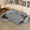 Sleeper Sectional Sofa, L-Shape Corner Couch Sofa-Bed with Storage Ottoman & Hidden Arm Storage & USB Charge for Living Room Apartment, Gray - as Pic